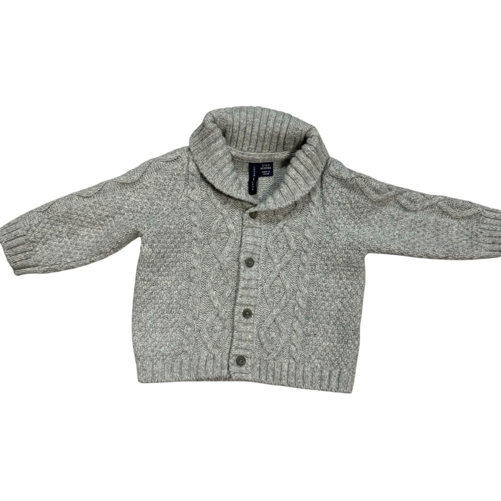 Janie And Jack Cable Knit Shawl Collar Grey Cardigan Aston Martin Size 0-3 Month